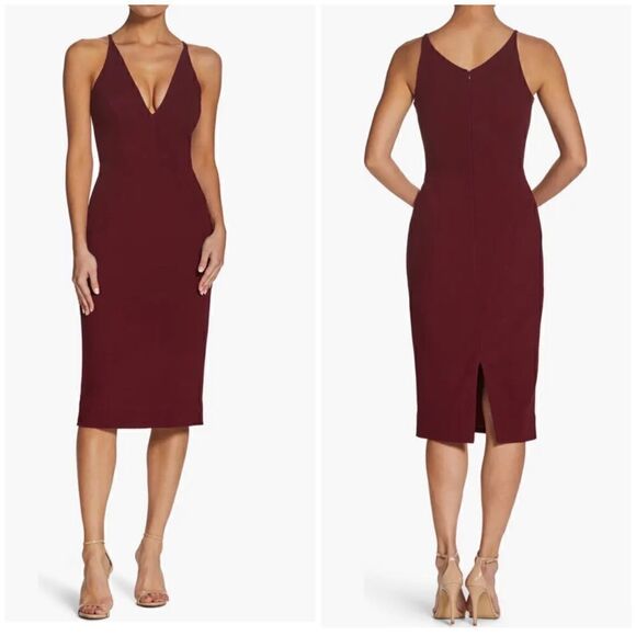 DRESS THE POPULATION Lyla Crepe Cocktail Dress in Burgundy NWT - Picture 1 of 10